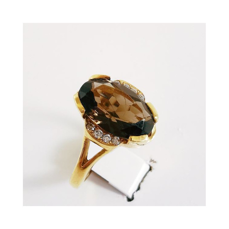 Bague Quartz fumé et Diamants Or Jaune 750 - 18 carats