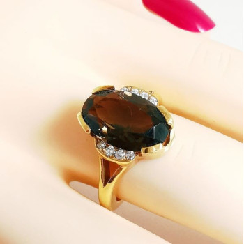 Bague Quartz fumé et Diamants Or Jaune 750 - 18 carats
