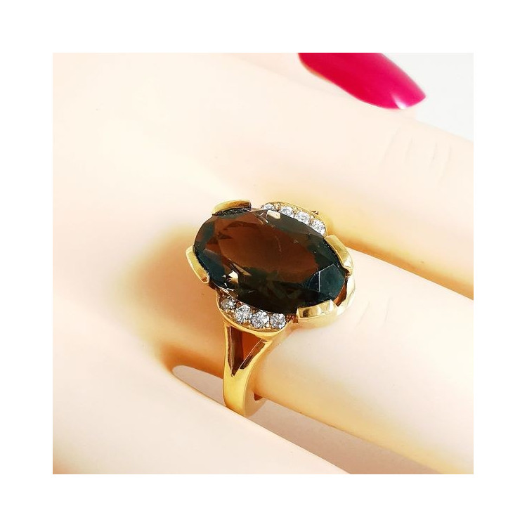 Bague Quartz fumé et Diamants Or Jaune 750 - 18 carats