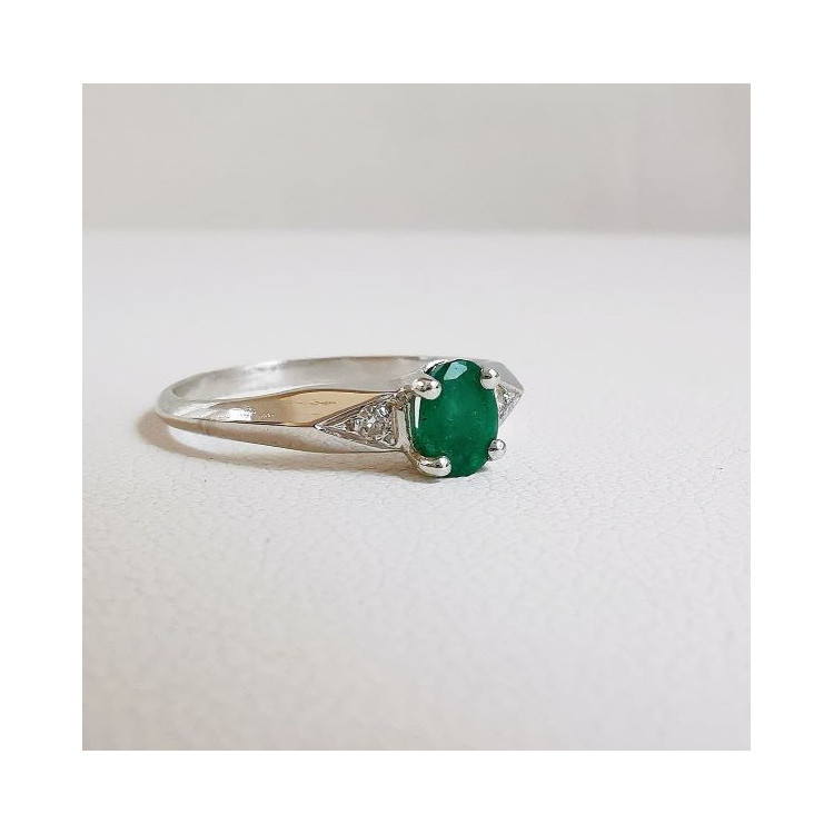 Bague Emeraude et Diamants Or Blanc 750 - 18 carats