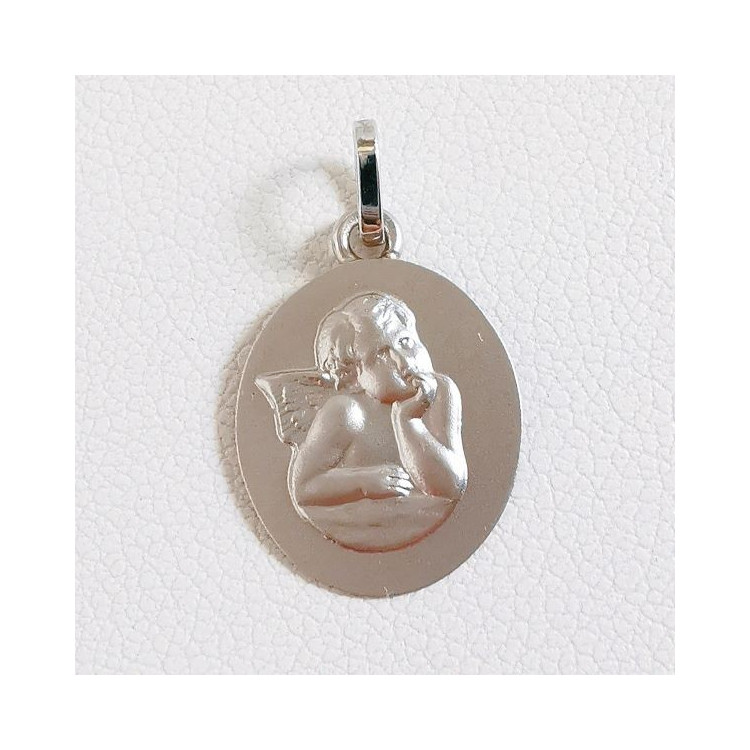 Pendentif Médaille Ange Or Blanc 750 - 18 carats