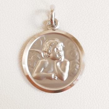 Pendentif Médaille Ange Or Blanc 750 - 18 carats