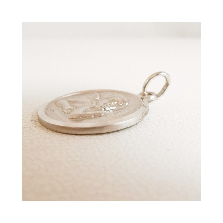 Pendentif Médaille Ange Or Blanc 750 - 18 carats