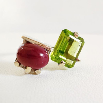 Bague "Jeanne" Péridot Rubis Or Blanc 750 - 18 carats
