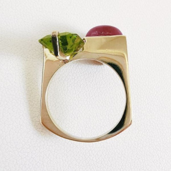 Bague "Jeanne" Péridot Rubis Or Blanc 750 - 18 carats