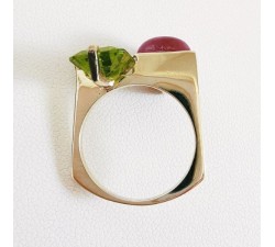 Bague "Jeanne" Péridot Rubis Or Blanc 750 - 18 carats
