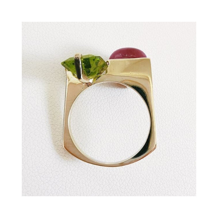 Bague "Jeanne" Péridot Rubis Or Blanc 750 - 18 carats