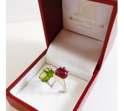 Bague "Jeanne" Péridot Rubis Or Blanc 750 - 18 carats