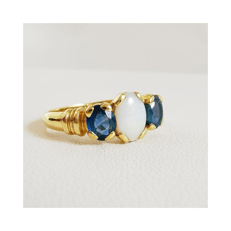 Bague Opale et Saphir Or Jaune 750 - 18 carats