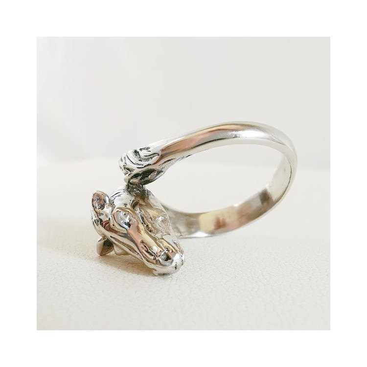 Bague Tête De Cheval En Argent Massif - Modèle Sculpté, Taille 55 - Occasion, Pièce Unique Et Vintage