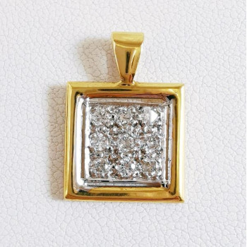 Pendentif Carré Pavé de Diamants Bicolore Or 750 - 18 carats