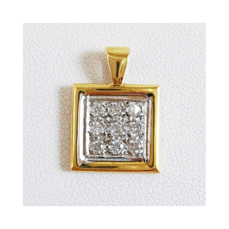 Pendentif Carré Pavé de Diamants Bicolore Or 750 - 18 carats