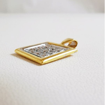 Pendentif Carré Pavé de Diamants Bicolore Or 750 - 18 carats