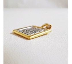 Pendentif Carré Pavé de Diamants Bicolore Or 750 - 18 carats