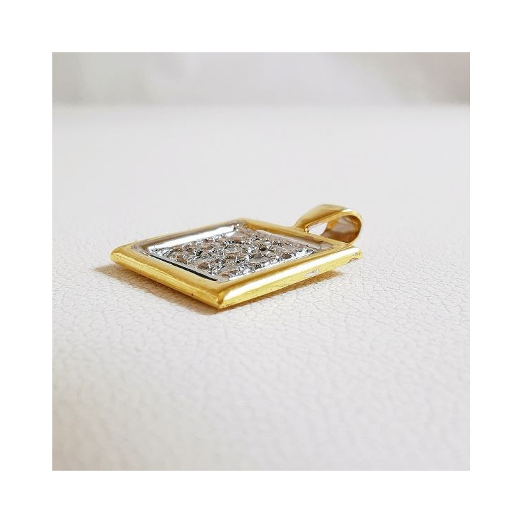 Pendentif Carré Pavé de Diamants Bicolore Or 750 - 18 carats