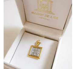 Pendentif Carré Pavé de Diamants Bicolore Or 750 - 18 carats