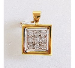 Pendentif Carré Pavé de Diamants Bicolore Or 750 - 18 carats