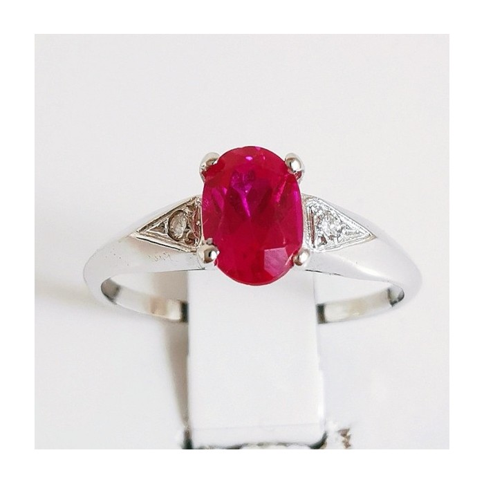 Bague Rubis Diamants Or Blanc 750 - 18 carats