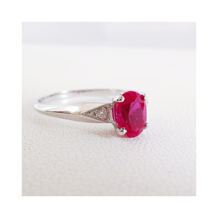 Bague Rubis Diamants Or Blanc 750 - 18 carats