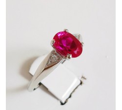 Bague Rubis Diamants Or Blanc 750 - 18 carats