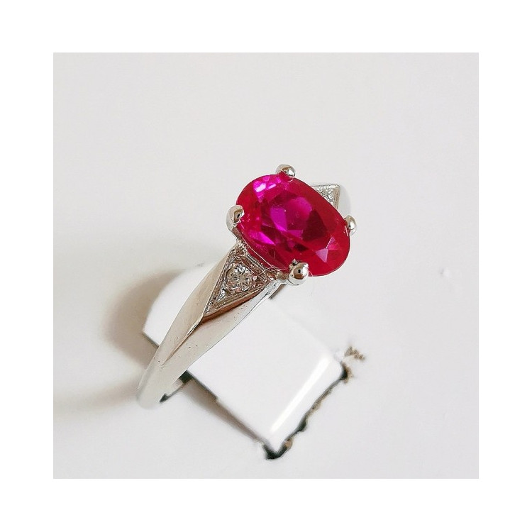 Bague Rubis Diamants Or Blanc 750 - 18 carats