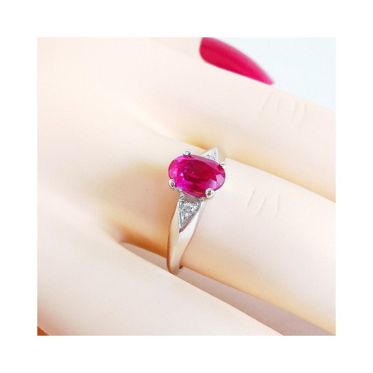 Bague Rubis Diamants Or Blanc 750 - 18 carats