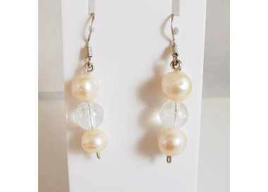 Boucles D'oreilles Lithothérapie – Cristal De Roche, Acier Chirurgical, Pendantes