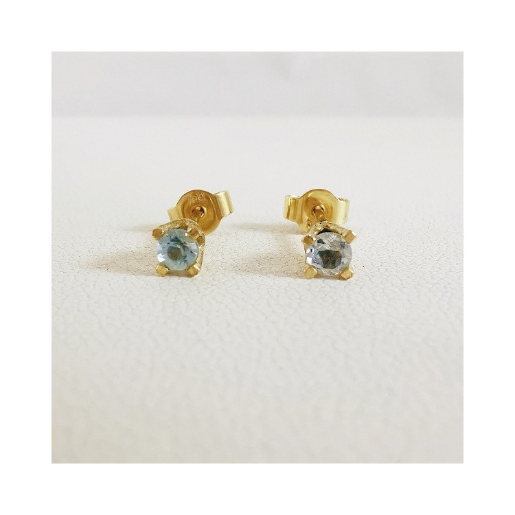 Boucles d'oreilles Puces Aigue Marine Or Jaune 750 - 18 carats