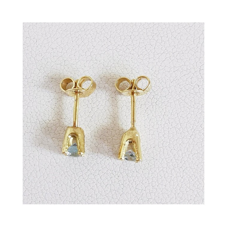 Boucles d'oreilles Puces Aigue Marine Or Jaune 750 - 18 carats