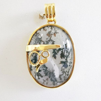 Pendentif Agate Dendritique Or Jaune 750 - 18 carats