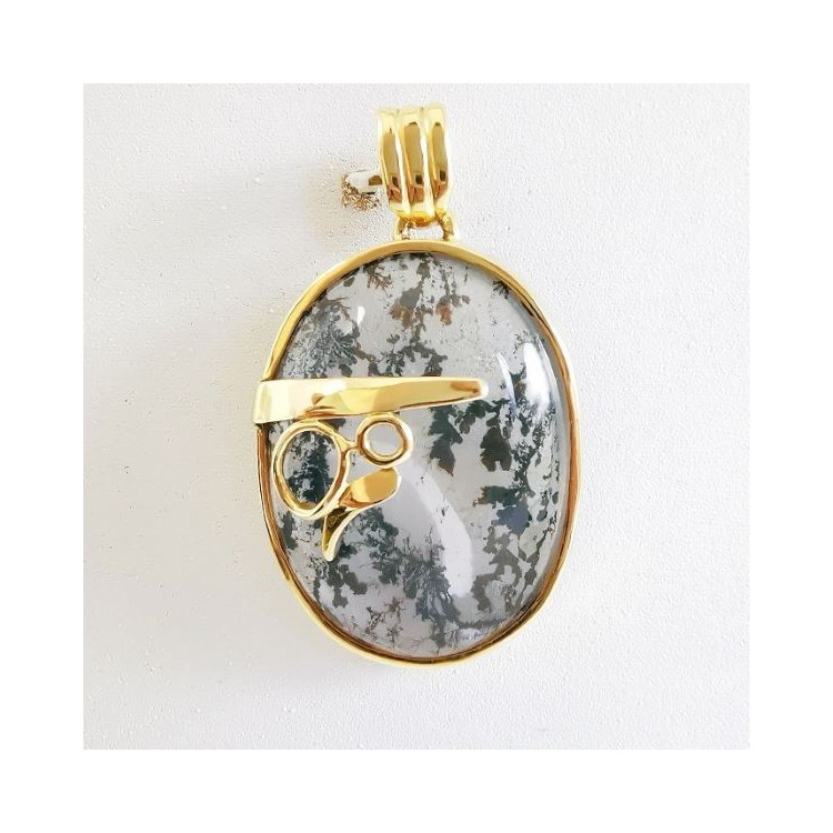 Pendentif Agate Dendritique Or Jaune 750 - 18 carats