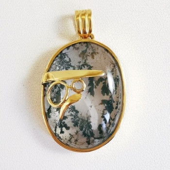 Pendentif Agate Dendritique Or Jaune 750 - 18 carats