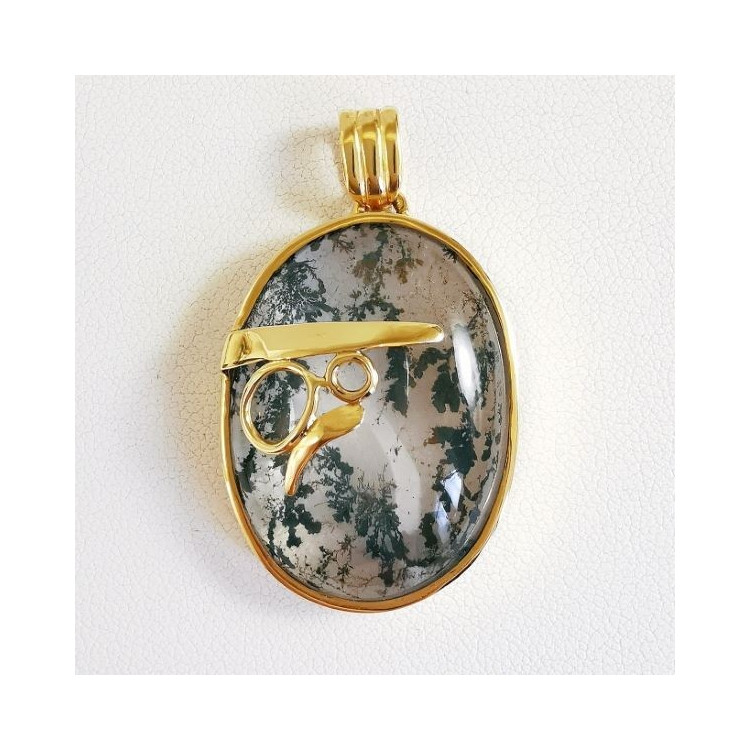 Pendentif Agate Dendritique Or Jaune 750 - 18 carats