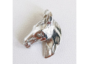 Pendentif Vintage En Argent 835 - Tête De Cheval Avec Chaîne Longue, Occasion