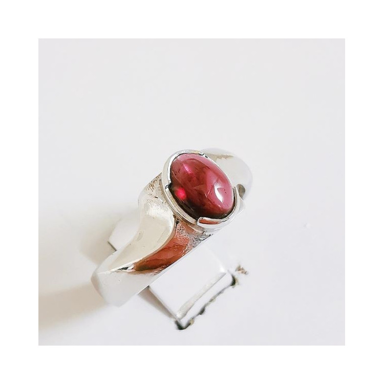 Bague En Argent Sertie De Grenats Rouges - Taille 54 - Occasion En Bon état