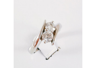 Bague "Toi Et Moi" En Argent Massif Avec Zirconiums - Taille 53 - Occasion, Couleur Argenté