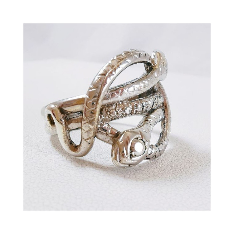 Bague Argent Serpent 3 Rangs Et Strass - Taille 51, Motif Serpent, Neuve Sans Emballage