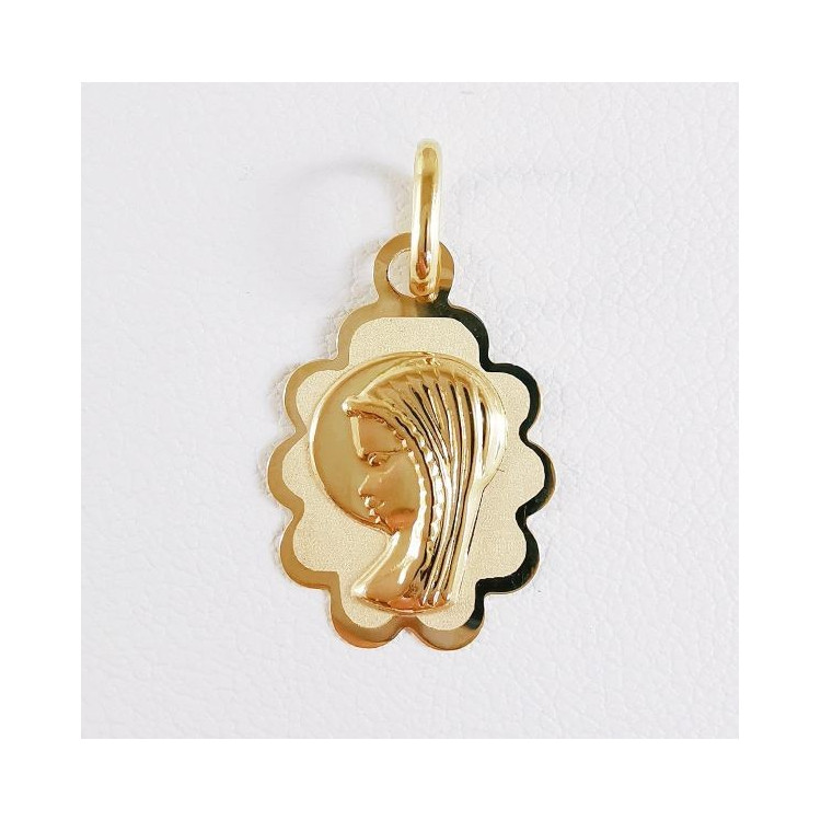 Pendentif Médaille Vierge Or Jaune 750 - 18 carats