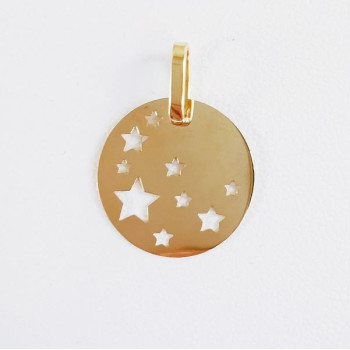 Pendentif Médaille Etoiles Or Jaune 750 - 18 carats