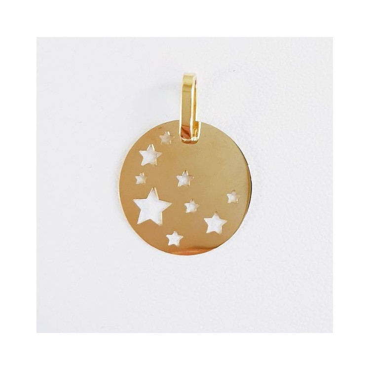 Pendentif Médaille Etoiles Or Jaune 750 - 18 carats