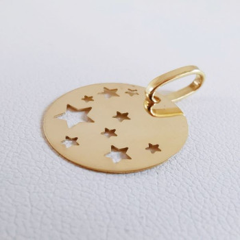 Pendentif Médaille Etoiles Or Jaune 750 - 18 carats