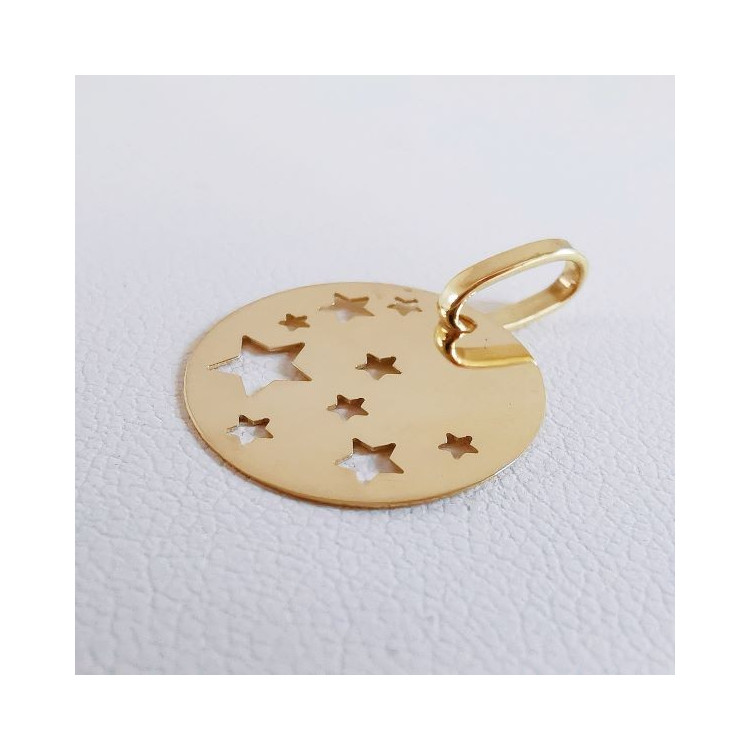 Pendentif Médaille Etoiles Or Jaune 750 - 18 carats