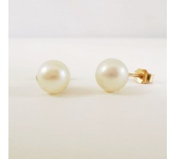 Boucles d'Oreilles Puces Perle du Japon Or Jaune 750 - 18 carats