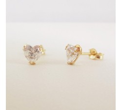 Boucles d'Oreilles Puces Cœurs Oxydes de Zirconium Or Jaune 750 - 18 carats