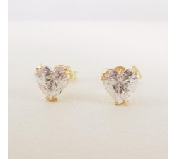 Boucles d'Oreilles Puces Cœurs Oxydes de Zirconium Or Jaune 750 - 18 carats