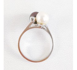Bague Toi et Moi Perles Diamants Or Blanc 750 - 18 carats (Bijou d'Occasion)