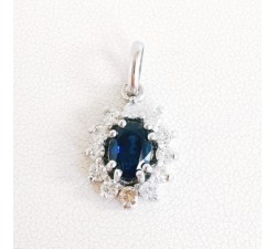 Pendentif "Madame Lady" Saphir entourage Diamants Or Blanc 750 - 18 carats