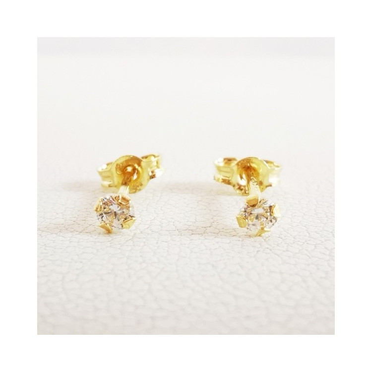 Boucles d'Oreilles Puces Oxydes de Zirconium Or Jaune 750 - 18 carats