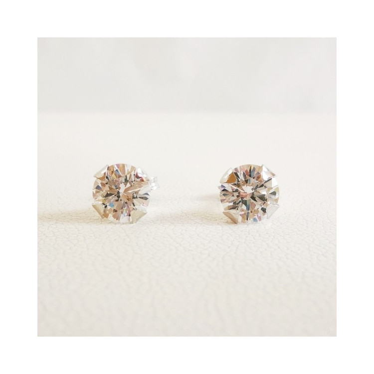 Boucles d'Oreilles Puces Oxydes de Zirconium Or Blanc 750 - 18 carats