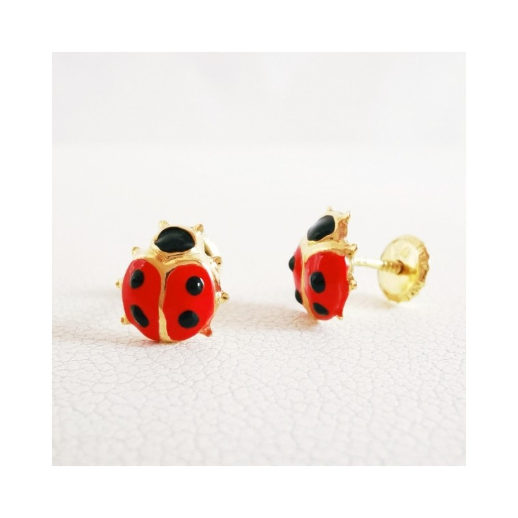 Boucles d'Oreilles Enfants Puces Coccinelle Or Jaune 750 - 18 carats